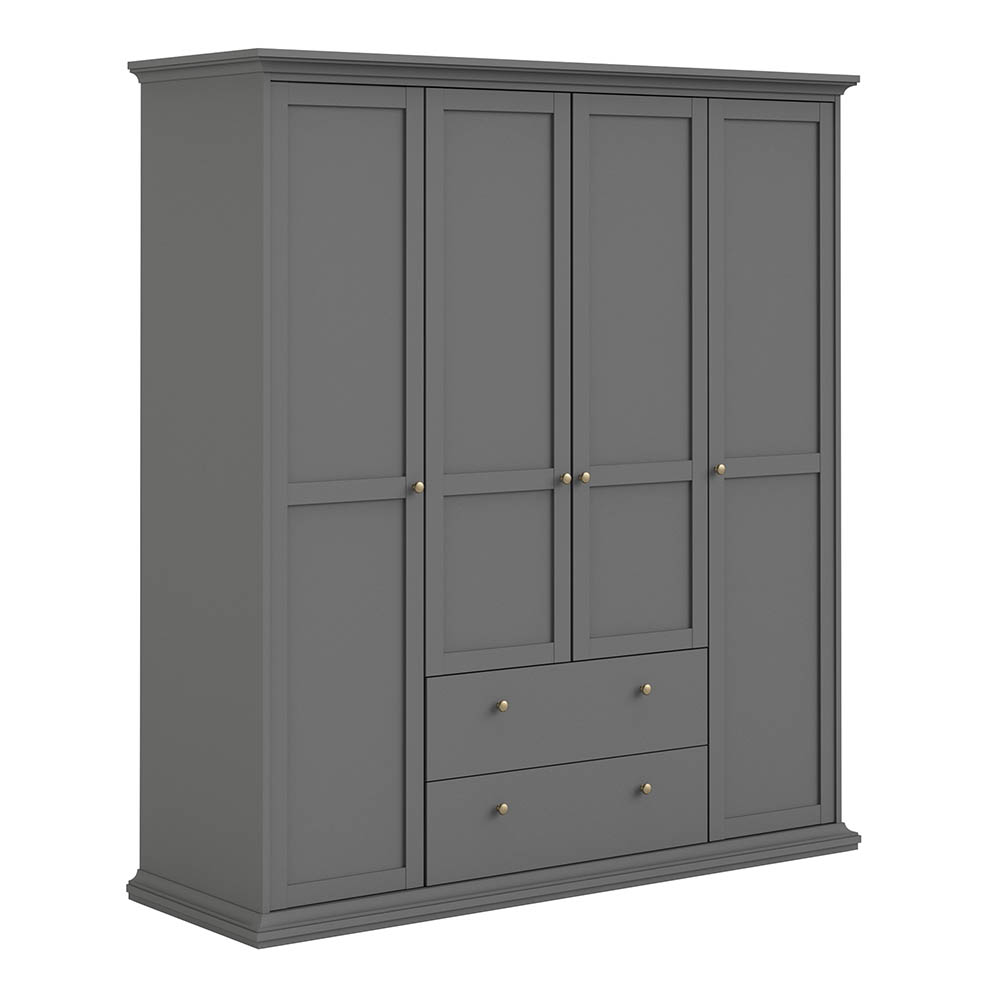 Paris Wardrobe with 4 Doors and 2 Drawers Matt Grey